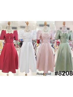 kudapy เดรสออกงาน แต่งจีบอกประดับเพชร แขนทรงจับจีบตุ๊กตา สีขาว,แดง ,โรสโกล ,เขียวอมเทา