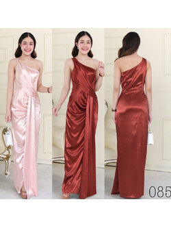 kudapy kudapy เดรสยาวบ่าเดี่ยว จับเดรปจีบช่วงเอวจัดเดรปผ้าช่วงเอวทิ้งตัวสวย sexy เรียบหรู เนื้อผ้าดัชเชสซาติน