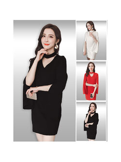 kudapy ชุดเดรสสั้นสีแดง,สีขาว,สีดำ แต่งโช้คเก้อผ่าแขนใส่ออกงานได้สวยหรู