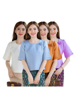 kudapy เสื้อออกงานสีขาว/สีม่วง/สีส้ม/สีฟ้า งานผ้าไหมฝรั่งเศสสีพื้น อัดกาวให้ทั้งตัว ทรงสวยตามแบบ การตัดเย็บเนียบ ทรงสวย ใส่สวยทุกรูปร่าง