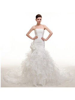 kudapy เดรสยาวสีขาวเกาะอก กระโปรงหางลากยาวแบบมีวอลลุ่ม งานพรีเมี่ยม ผ้าไหมแก้ว ซาตินเย็บหนาชุดเจ้าสาว