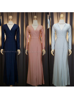 kudapy เดรสยาวสีชมพู/สีกรม/สีเทา แขนยาว เนื้อผ้า spandex shimmer ยืดได้เยอะ