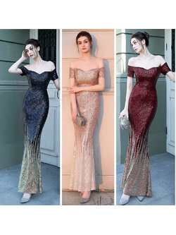 kudapy เดรสยาวสีแดง/สีกรม/สีน้ำตาลอมครีม ออกงานมาใหม่ ผ้าปักเลื่อมไล่โทนสี ดีไซน์เกาะแขน เนื้อผ้าสปริงตัวเข้ารูปสวย