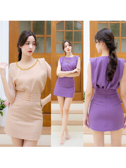 kudapy Set เสื้อสีม่วง/สีน้ำตาล แขนกุดพร้อมกระโปรงสั้นสุดชิค ใส่สวยดูดี