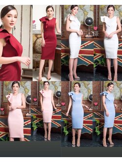 kudapy ชุดเดรสสั้นระบายแขน 1 ข้าง สีขาว ,สีเหลือง(มัสตาท) ผ้าฮานาโกะ ทรงเข้ารูป