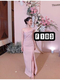 kudapy ชุดราตรียาวไหล่เฉียงรูดไหล่ 1 ด้าน ผ้าฮานาโกะ สีชมพู ,เทา ,แดงเลือดหมู