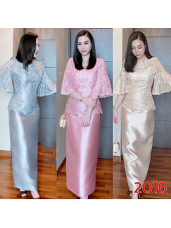 kudapy ชุดเซ็ตสีทอง สีเทาเงิน สีชมพู ออกงาน เสื้อใช้ผ้าลูกไม้อย่างดีปักลวดลายแต่งประดับด้วยเลื่อมขนาดเล็กใสๆกระทบแสงให้ประกายสวย