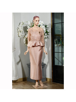 kudapy ชุดเซทผ้าไหมอิตาลีสีน้ำตาล คอกลม เอวดีด แต่งเอวแต่งจีบ งานเย็บประณีต มีซับใน