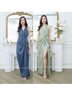 kudapy ชุดราตรียาวแต่งมัดเอวงานพรีเมี่ยมผ้าเครปซาติน ซับในตามสี งานซิปหลัง