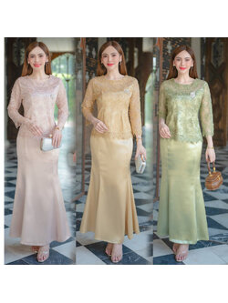 kudapy ชุดเซ็ทงาน 2ชิ้น ชุดผ้าเครปซาติน เนื้อผ้าทิ้งตัวสวยงาม เสื้อตกแต่งด้วยผ้าลูกไม้ใยบวบลายกุหลาบ 3มิติ