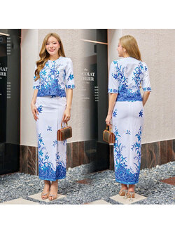 kudapy ชุดเซ็ทสีขาว เนื้อผ้า ผ้าคอตตอนพิมพ์ลายสีสดใส ลายสวย ผ้าไม่บางใส ไม่เห็นชั้นใน สีไม่ตก ผ้าไม่ยืดไม่หด อัดกาวทั้งชุด