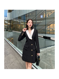 kudapy เดรสสูทแขนยาวทูโทนแต่งปกสีขาว สวยโดดเด่นด้วยลุคสาวออฟฟิศที่ใส่แล้วดูผอม ตัวเดรสเป็นทรงเข้ารูปมีซับในทั้งตัว