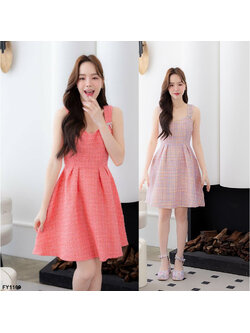 kudapy เดรสสั้นสีชมพู/สีแดง แขกุดผ้าทอ ใส่สบายตัว