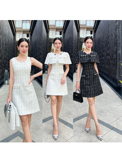 kudapy ชุดเซ็ทเดรสเนื้อผ้าทวิต เนื้อผ้านุ่ม ใส่สบาย มีซับในทั้งชุด เดรสมีฟองน้ำในตัว มาพร้อมเสื้อคลุม ตกแต่งอะไหล่เพชร และปักอะไหล่ดอกไม้