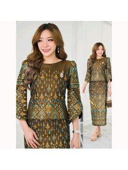 kudapy เซ็ทผ้าไหมทอลายแพรวากาฬสินทร์ ผ้าไหมทอเครื่อง เนื้อเบาสบาย มีลายไทยในตัว ทำให้ทรงคุณค่างานท้องถิ่นไทย