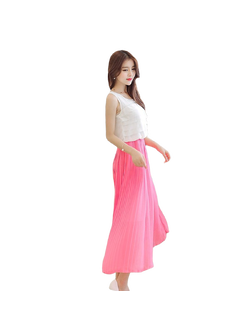 kudapy เดรสสั้นสีขาว-ชมพู แขนกุด แต่งระบาย5ชั้นช่วงอก กระโปรงอัดพีท มีซับใน ใส่เที่ยวได้ ใส่ออกงานได้