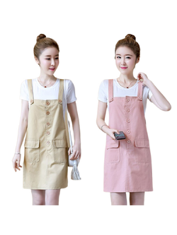 kudapy เซต 2 ชิ้น เดรสสั้นทรงเอี้ยมสีชมพู /สีเหลือง + เสื้อยืดคอกลมสีขาวแขนสั้น มีกระเป๋าหน้าใส่ของได้น้า