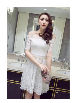 Kudapy เดรสผ้าลูกไม้เนื้อดีสีขาว ผ้าลูกไม้เนื้อนิ่มใส่สบาย แขนสั้น