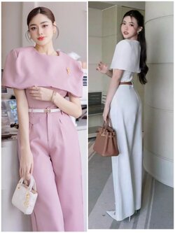 kudapy เซตเสื้อแต่งคลุมไหล่+กางเกงขายาวทรงกระบอกสีขาว ,สีชมพู
