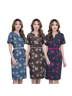 kudapy เดรสสั้นไปงานลายกุหลายดอกใหญ่สวยมากค่ะ สีกรมม่วง/สีฟ้าคราม/สีน้ำตาล ทรงเอเข้ารูปสวยตามแบบ มีซับใน ซิบหลัง