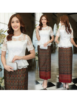 kudapy เสื้อลูกไม้สีขาว ใยบวบปักดิ้น ลายลูกไม้แน่นมาก เอวดีดเชิงลูกไม้สวยมาก งานมีซับในและชิปหลัง (เฉพาะเสื้อ)