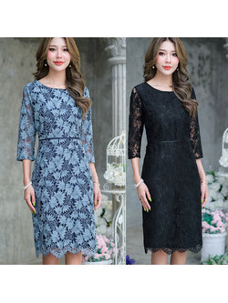 kudapy เดรสสั้นคอกลมสีดำ,สีฟ้ากรม แขนสามส่วน เดรสลูกไม้เนื้อนิ่ม ดีไซน์ทรงเรียบหรูใส่ง่ายได้ทุกโอกาสค่ะ มีซับในทั้งชุด แต่งซิปด้านหลัง