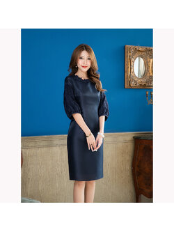 kudapy เดรสสั้นสีน้ำเงิน ผ้าไหมญี่ปุ่นอย่างดี ต่อแขนด้วยผ้าลูกไม้ทรงบอลลูน ทรงนี้เป็นทรงขายดี