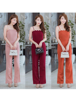 kudapy Jumpsuit จั้มขายาวสายเดี่ยวสีแดง สีส้ม สีชมพู งานซับในแบบขาสั้น และซิปด้านหลัง