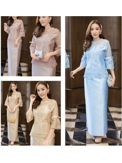 kudapy ชุดเซ็ทเสื้อ+กระโปรงพับทบหน้า งานผ้าไหมอิตาลีเนื้อผ้ามันเงา (มีซับในช่วงลูกไม้ป้องกันการระคายเคือง)