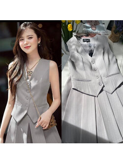 kudapy set เสื้อ vest มาพร้อมกับกระโปรงจับจีบ(ซับในเป็นกางเกง) ตัวเสื้อมีซับในทั้งตัว เสื้อมีฟองน้ำ กระโปรงเป็นซิปข้าง