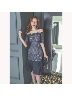 kudapy เดรสสั้นสีชมพู/สีน้ำเงิน ทรงตรงสอบ เข้ารูปช่วงเอว ชายกระโปรงระบายด้วยผ้าชีฟอง