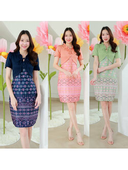 kudapy เดรสสั้น กั๊กเข้ารูปกระโปรงลายไทย ผ้าใส่สบายสวยดูดี