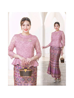 kudapy เสื้อลูกไม้ใยบวบฝรั่งเศษ+ผ้าถุงผ้าฝ้ายแพรวากาฬสินทร์สำเร็จรูปอัดกาวอย่างดี