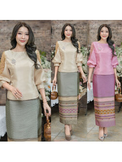 kudapy เสื้อลูกไม้สีชมพู/สีทอง คอกลอมตอกเลียมตรงคอ แขนทรงบอลลูนผ่าแต่งด้วยลูกไม้เนื้อดี ช่วงตัวอัดกาวมาพร้อมซับในและชิปซ่อนหลัง