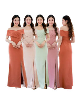 kudapy เดรสยาวเปิดไหล่ ไขว้อก สีส้มชาไทย ครีมนู๊ด เขียวมิ๊นต์ ชมพูดัสตี้พิ้งค์ เปิดบ่า อกไขว้แถบใหญ่ พรางแขน เกาหลีมินิมอลสุดๆ เน้นเอวคอดใส่ผอมสวย กระโปรงผ่าหน้า sexyเบาๆ