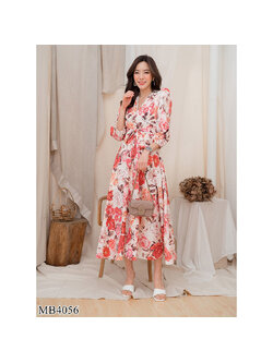 kudapy เดรสยาวสีครีม คอวีแต่งลูกไม้ลายดอกไม้ ใส่สบายสวยดูดีมากๆ