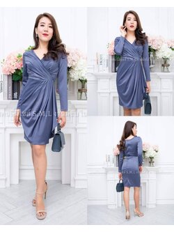 kudapy ชุดเดรสสั้นใส่ออกงาน คอป้าย แขนยาว จับจีบเอวระบาย