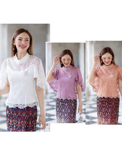 kudapy (เฉพาะเสื้อ) เสื้อลูกไม้สีม่วง/สีชมพู/สีขาว ตัวเสื้อใช้ผ้าลูกไม้ใยบวบเนื้อดีลายลูกไม้แน่นทั้งตัว ตัวเสื้อมาพร้อมซับในเนื้อดีในตัว