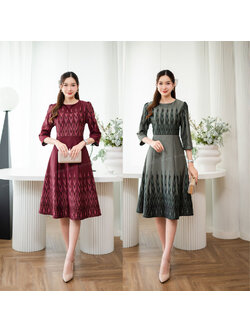 kudapy เดรสทรง A-line Dress ผ้าใส่สบาย ปริ้นลายมัดหมี่มาพร้อมซับในและซิปซ่อนหลังใส่สบาย