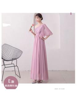 ชุดเดรสยาวออกงาน ผ้าชีฟองเนื้อดีสีชมพูกะปิ