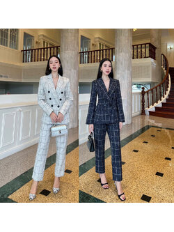 kudapy ชุดเซ็ทเสื้อ Blazer + กางเกงขายาวทรงบอกเล็ก กางเกงซิปตะขอหน้า ใส่สบาย มีซับในเสื้อและกางเกง