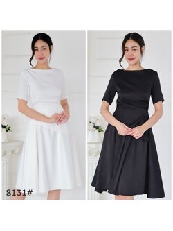 kudapy เดรสแขนสั้น คอปาด เกาหลี ดีเทลเสื้อจับจีบเอว เข้ารูป เก็บทรง