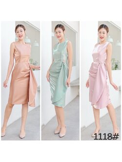 kudapy เดรสแขนกุด คอกลม แต่งเข็มกลัดเพชร มุก ถอดได้ กระโปรงสอบ ทรงดินสอ ผ่าหลังเดินสะดวก