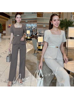 kudapy เซ็ตโทนช็อกโกแลต/ครีมทรงสวย” ลุคเวิร์คกิ้งวูแมนที่พร้อมเปล่งประกายในทุกโอกาส คอเหลี่ยม เสริมดีเทลกระดุมหน้า