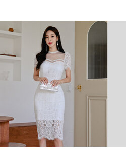 kudapy เดรสสั้นสีขาว ออกงาน ผ้าลูกไม้ ทรงเข้ารูป แบบสวยเรียบหรูดูดี ใส่เป็นชุดออกงาน ชุดราตรี ชุดไปงานแต่งงานกลางวัน/งานเลี้ยง