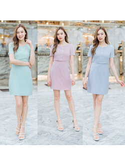 kudapy เดัรสสั้นสีชมพู/สีเทา/สีเขียว ทำงานเสื้อแต่งกระดุม ออกงานปาตี้สวยดูดีมากๆ