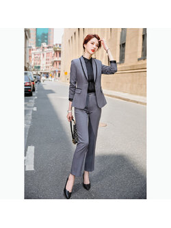 kudapy ชุดสูททำงานผู้หญิงสีเทาแต่งขอบดำพร้อมกางเกง