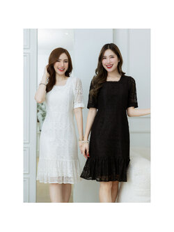 kudapy เดรสสั้นสีขาว/สีดำ ลูกไม้ลายสวย ทรงคลาสสิค เรียบหรูดูดี มีดีเทลแต่งลูกไม้รอบคอ แขนมีดีเทลเย็บพับช่วงไหล่สวย
