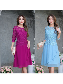 kudapy เดรสผ้าลูกไม้สั้นสีฟ้า/สีชมพูม่วงเข้ม ลูกไม้แสนสวยดีไซน์หวาน ตัดเย็บด้วยผ้าลูกไม้เนื้อเงาทอเนื้อแน่นหนาคัดเกรดอย่างดี