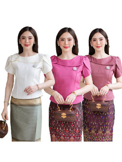 kudapy เสื้อสีขาว/สีชมพู/สีม่วงอมแดง งานผ้าไหมฝรั่งเศสสีพื้น อัดกาวให้ทั้งตัว ทรงสวยตามแบบ การตัดเย็บเนียบ ทรงสวย ใส่สวยทุกรูปร่าง (เฉพาะเสื้อ)